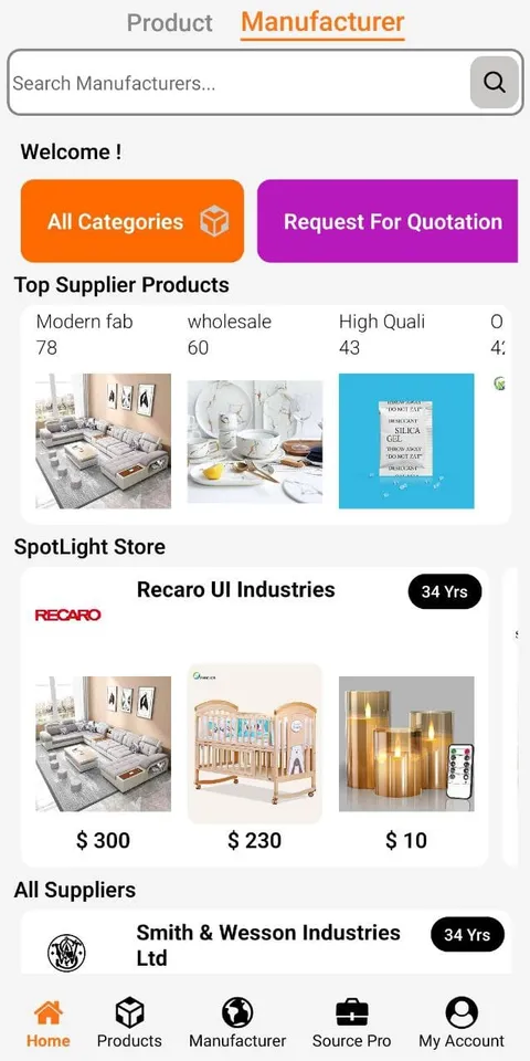 Alibaba Clone mobile app screen 1