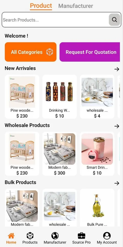 Alibaba Clone mobile app screen 2